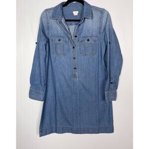 J Crew Womens 2 Denim Shirt Dress Half Button Front Long Sleeves Cotton Collared